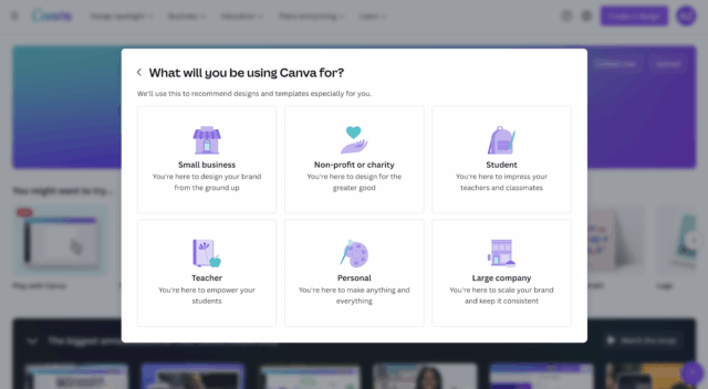 Canva reduce el time-to-value desde el primer clic preguntando al usuario qué necesita. Esta simple pregunta permite personalizar plantillas, flujos y tutoriales según cada perfil (empresa, ONG, estudiante…). Así, el producto se adapta al usuario, no al revés. Esto es Whole Product thinking: activos periféricos que contextualizan el valor desde el minuto uno.