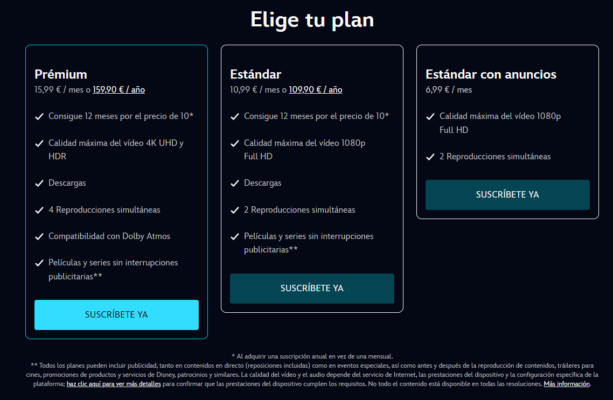 **Disney+ no “rebaja”: te empuja a anual.** El mensual ancla el precio y el “12 meses por el precio de 10” reencuadra el anual como la opción inteligente (y le da caja por adelantado).
