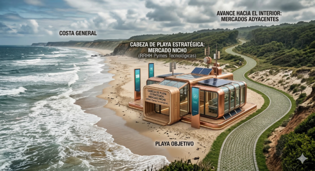 El mercado de nicho como 'cabeza de playa' estratégica: Un ejemplo de cómo concentrar recursos en un segmento específico (RRHH para Pymes Tecnológicas) para, una vez asegurada esa posición, avanzar hacia el interior de mercados adyacentes y el mercado general - escalar